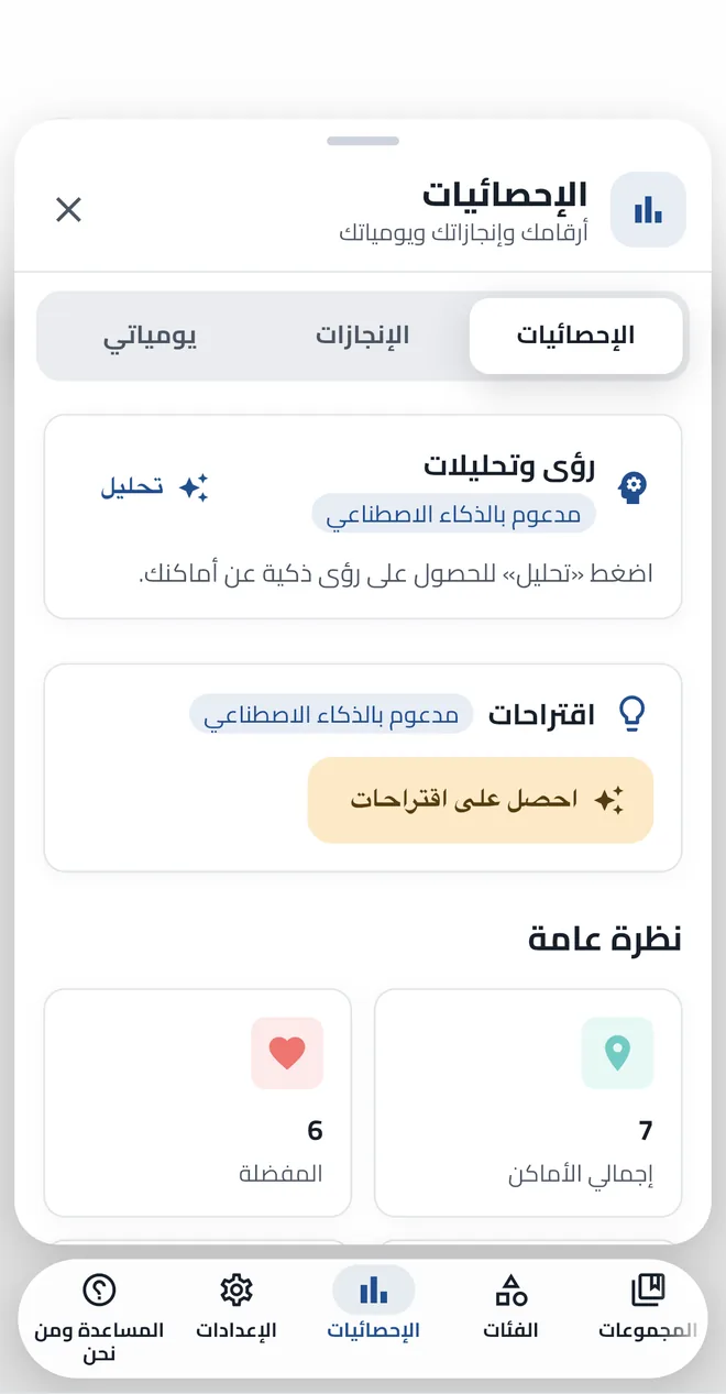 الإحصائيات مع المجاميع والأماكن حسب الفئة