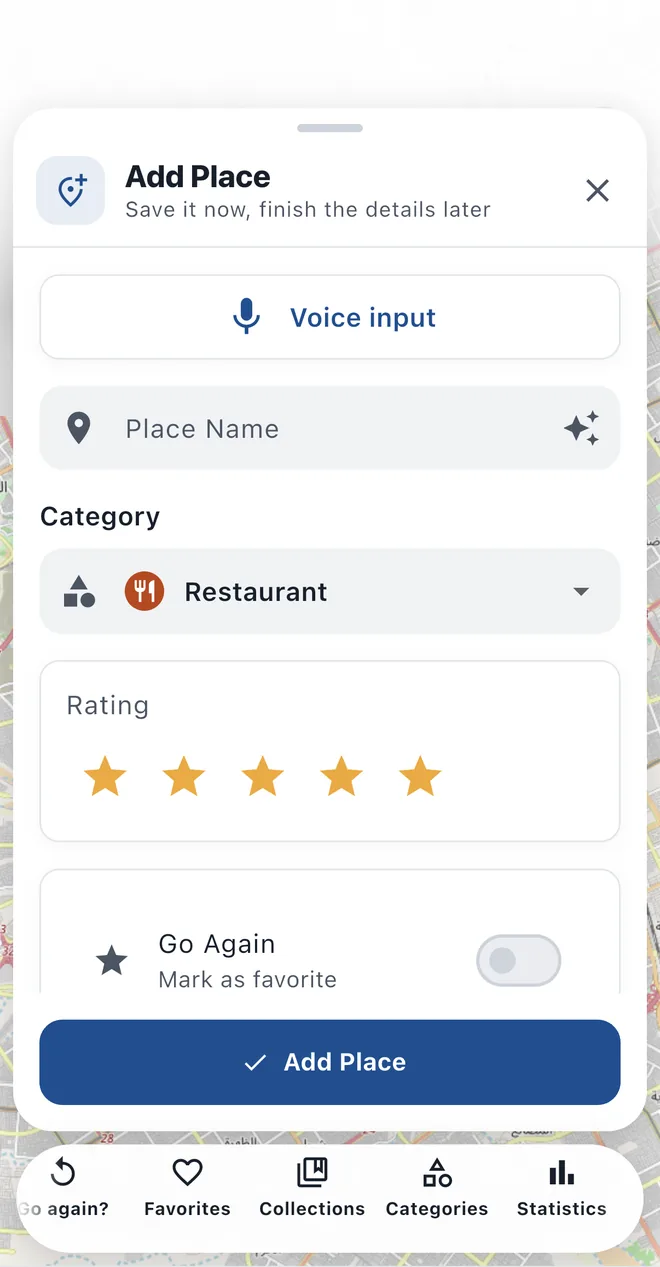 The form to add a place