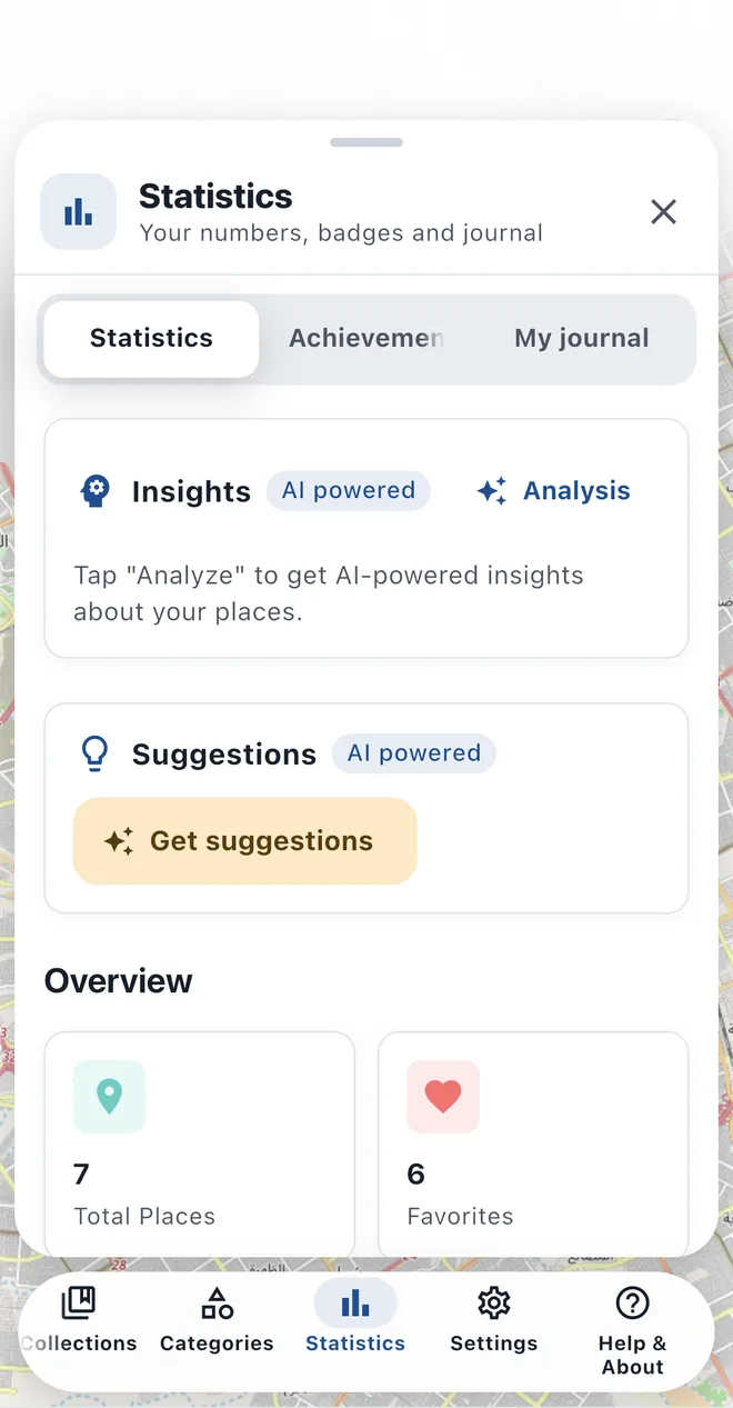 Statistics with totals and places by category